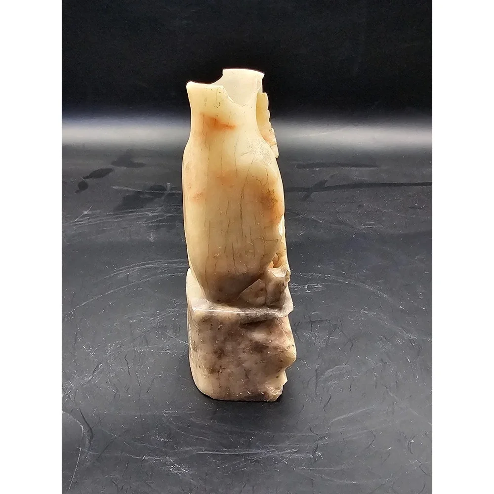 Vintage‎ Chinese Soapstone Small Vase Hand Carved White Floral 4.5in SIGNED